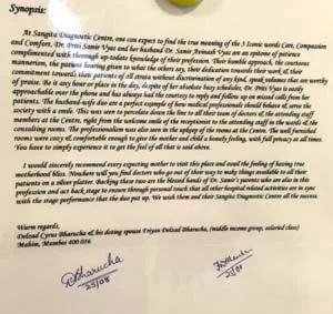 A handwritten letter from a patient