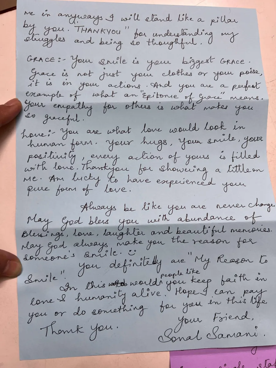 A handwritten letter from a patient