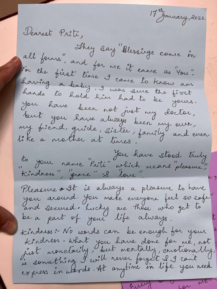 A handwritten letter from a patient